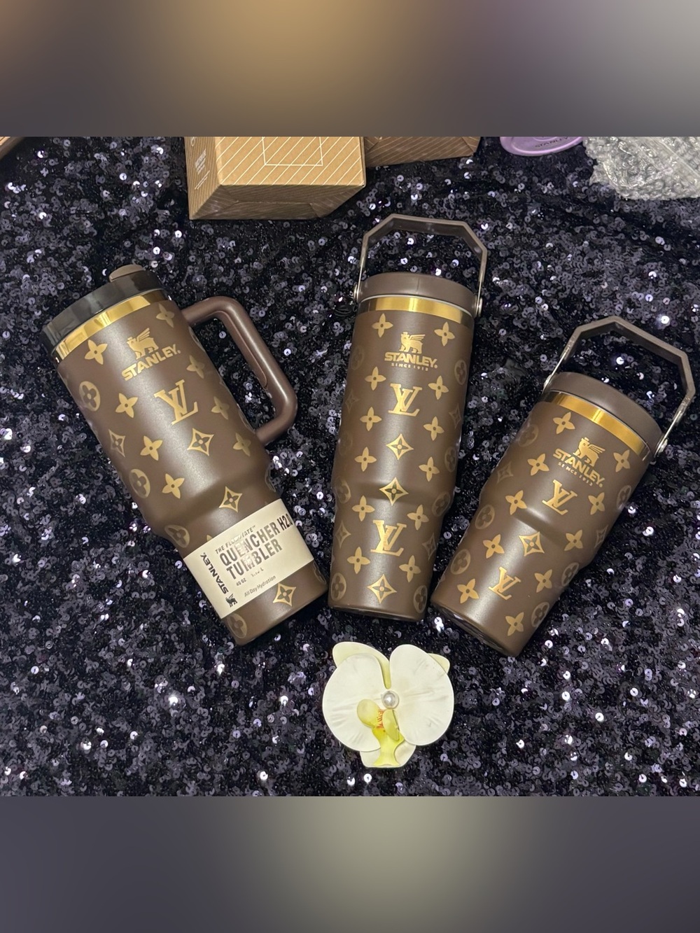 Brown & Gold Monogram Quencher Tumblers (Set of 3) - Picture 2 of 16